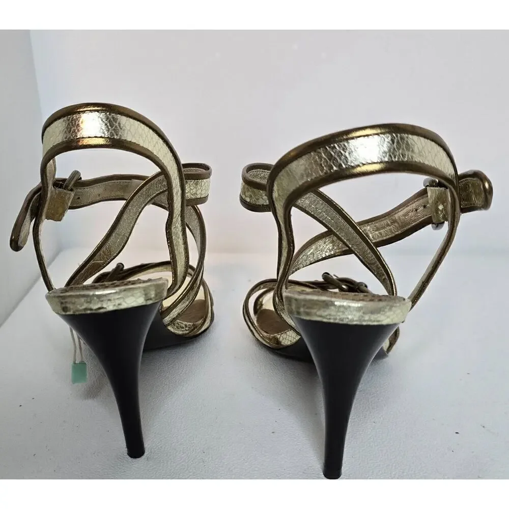 Women's shoes CafèNOIR EU 40 (US 9) Sandals Heels gold/bronze trim leather NEW